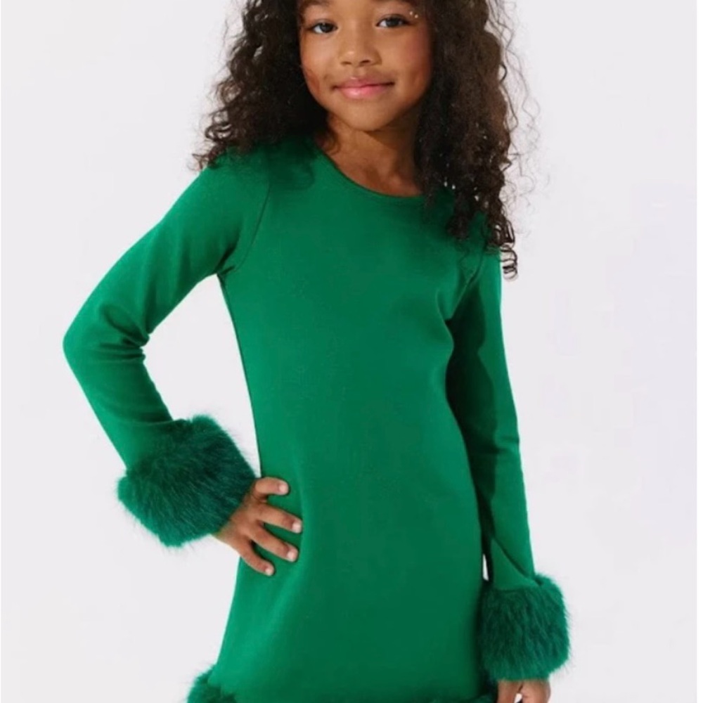 Lola and the Boys Long Sleeve holiday dress Faux Fur